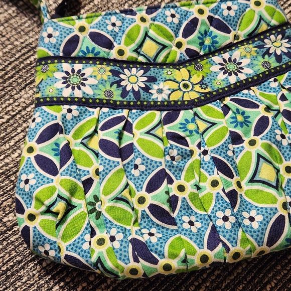 Vera Bradley Daisy Daisy Small Tote Purse Shoulder Bag Blue Green RETIRED - Picture 4 of 15